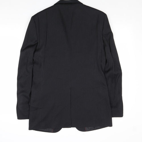 F&F Mens Black Striped Polyester Jacket Suit Jacket Size 36 Regular