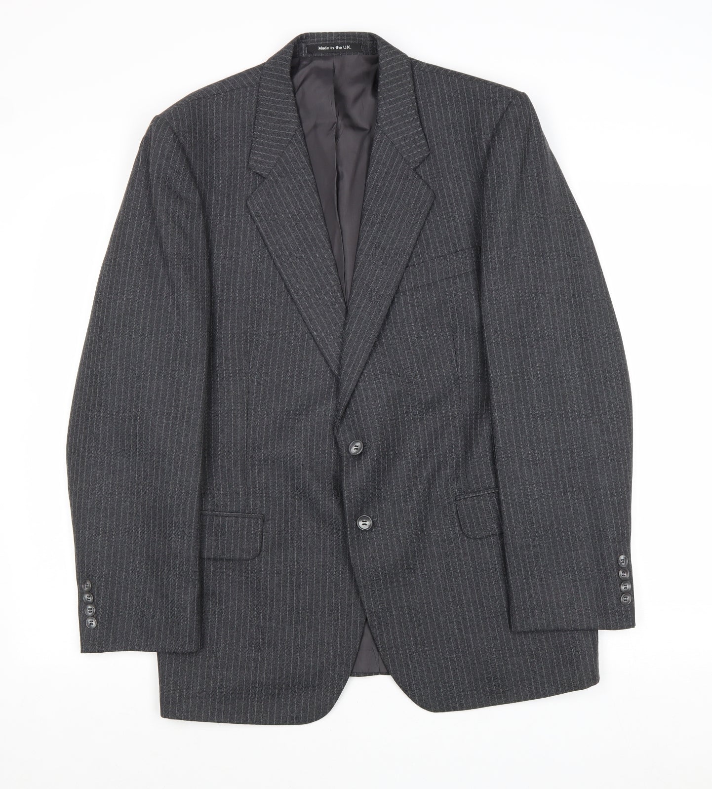 Marks and Mens Grey Striped Polyester Jacket Suit Jacket Size 40 Regular