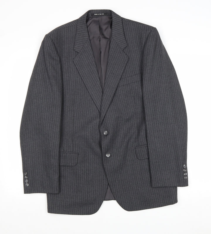 Marks and Mens Grey Striped Polyester Jacket Suit Jacket Size 40 Regular