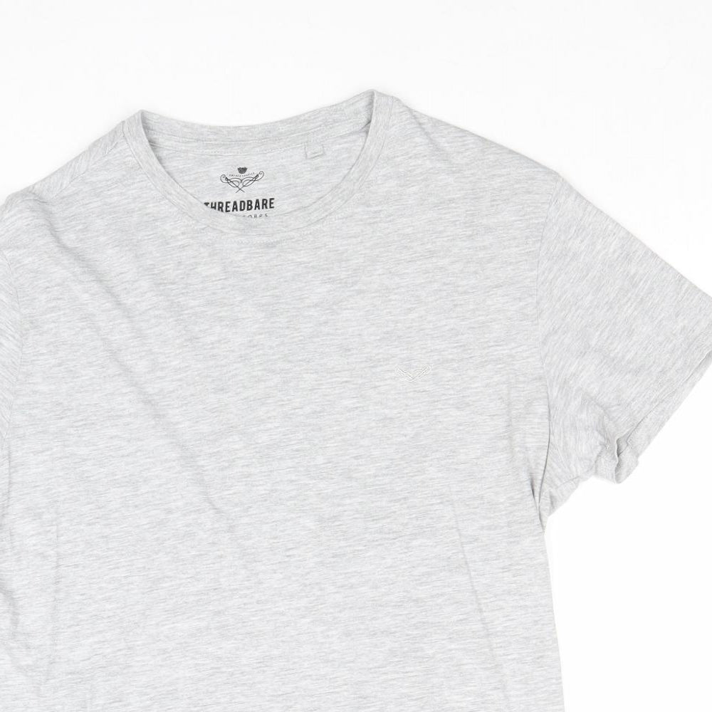Threadbare Mens Grey Cotton T-Shirt Size S Round Neck