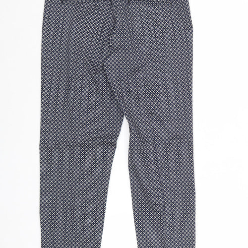 H&M Womens Blue Geometric Cotton Chino Trousers Size 8 Regular Zip
