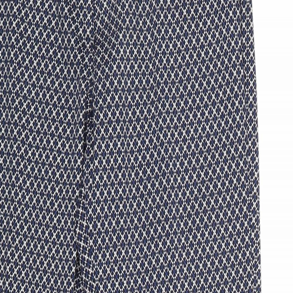 H&M Womens Blue Geometric Cotton Chino Trousers Size 8 Regular Zip
