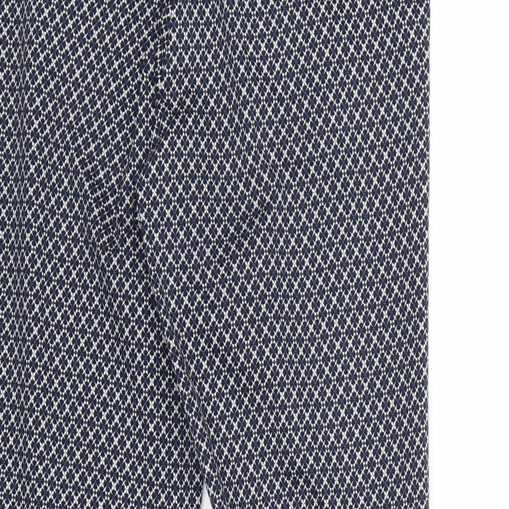 H&M Womens Blue Geometric Cotton Chino Trousers Size 8 Regular Zip