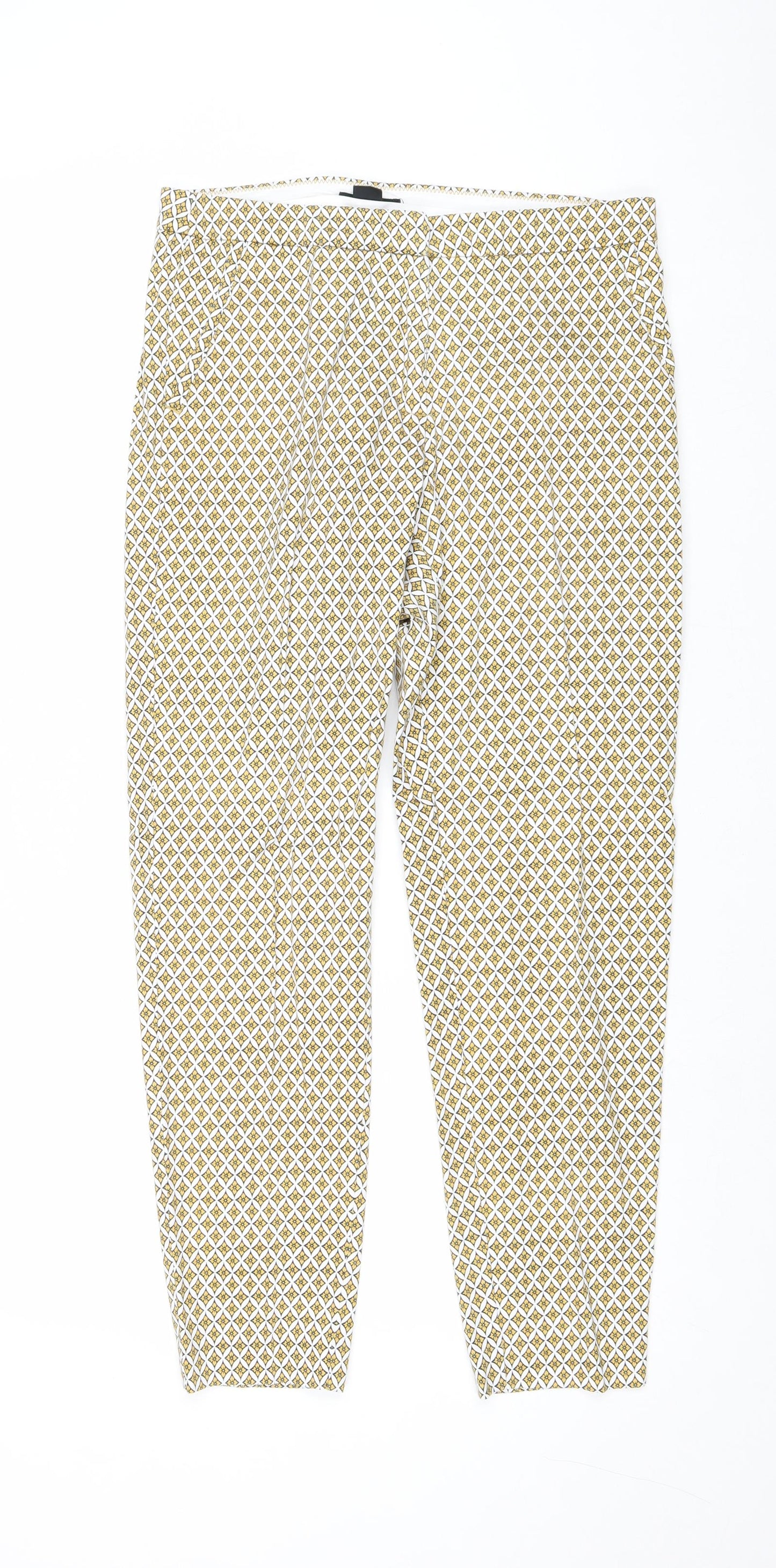 H&M Womens Yellow Geometric Cotton Trousers Size 8 Regular Zip