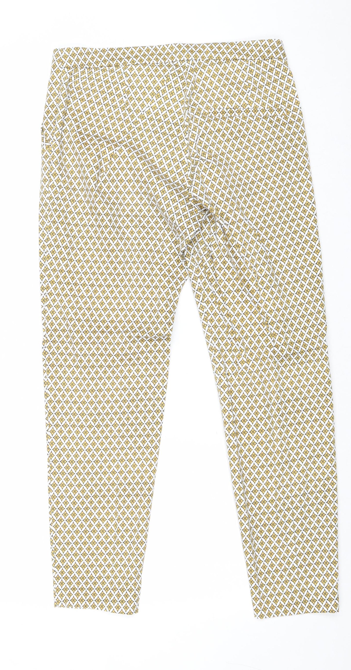 H&M Womens Yellow Geometric Cotton Trousers Size 8 Regular Zip
