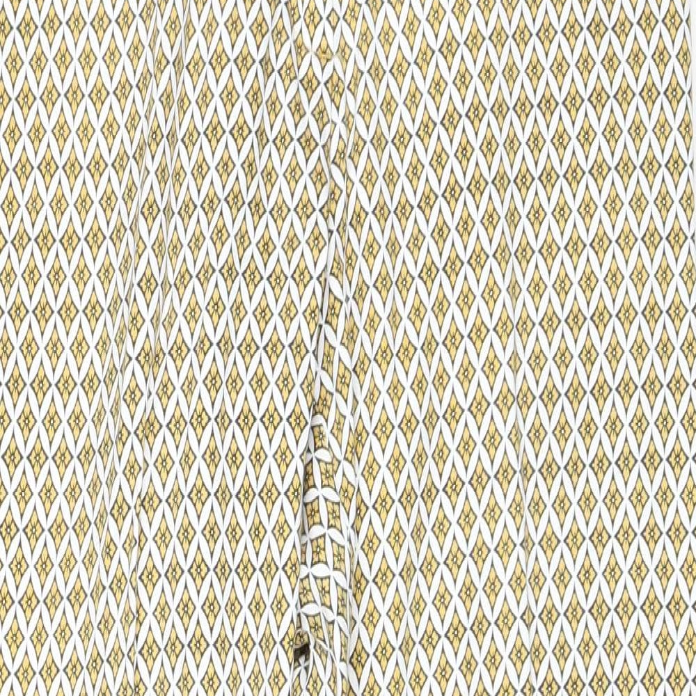 H&M Womens Yellow Geometric Cotton Trousers Size 8 Regular Zip