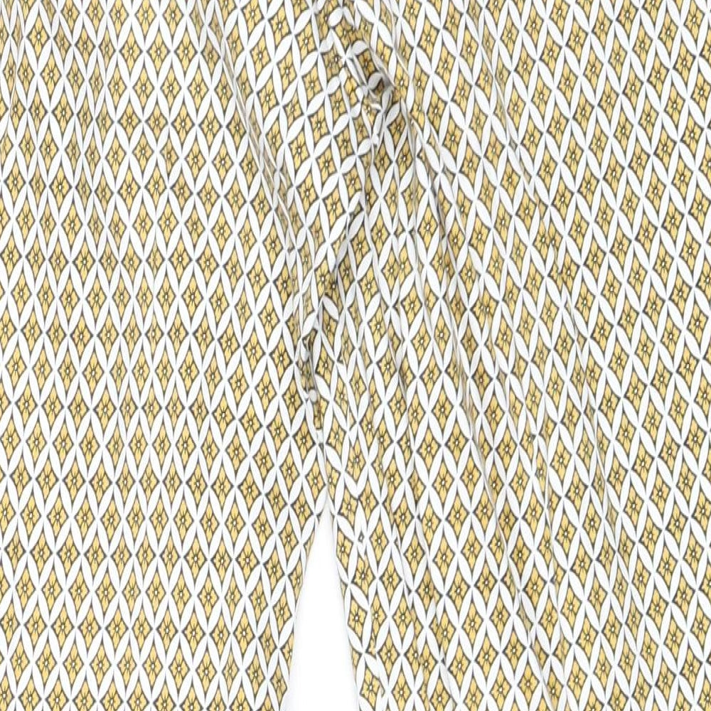 H&M Womens Yellow Geometric Cotton Trousers Size 8 Regular Zip