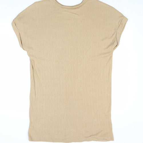 Zara Womens Brown Cotton T-Shirt Dress Size S Round Neck Pullover