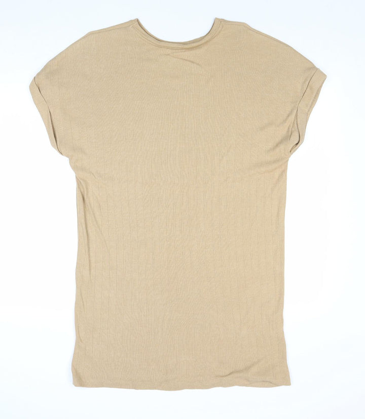 Zara Womens Brown Cotton T-Shirt Dress Size S Round Neck Pullover