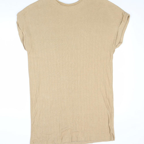 Zara Womens Brown Cotton T-Shirt Dress Size S Round Neck Pullover