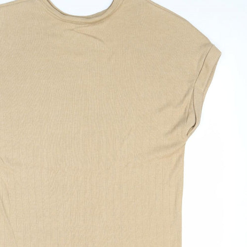 Zara Womens Brown Cotton T-Shirt Dress Size S Round Neck Pullover