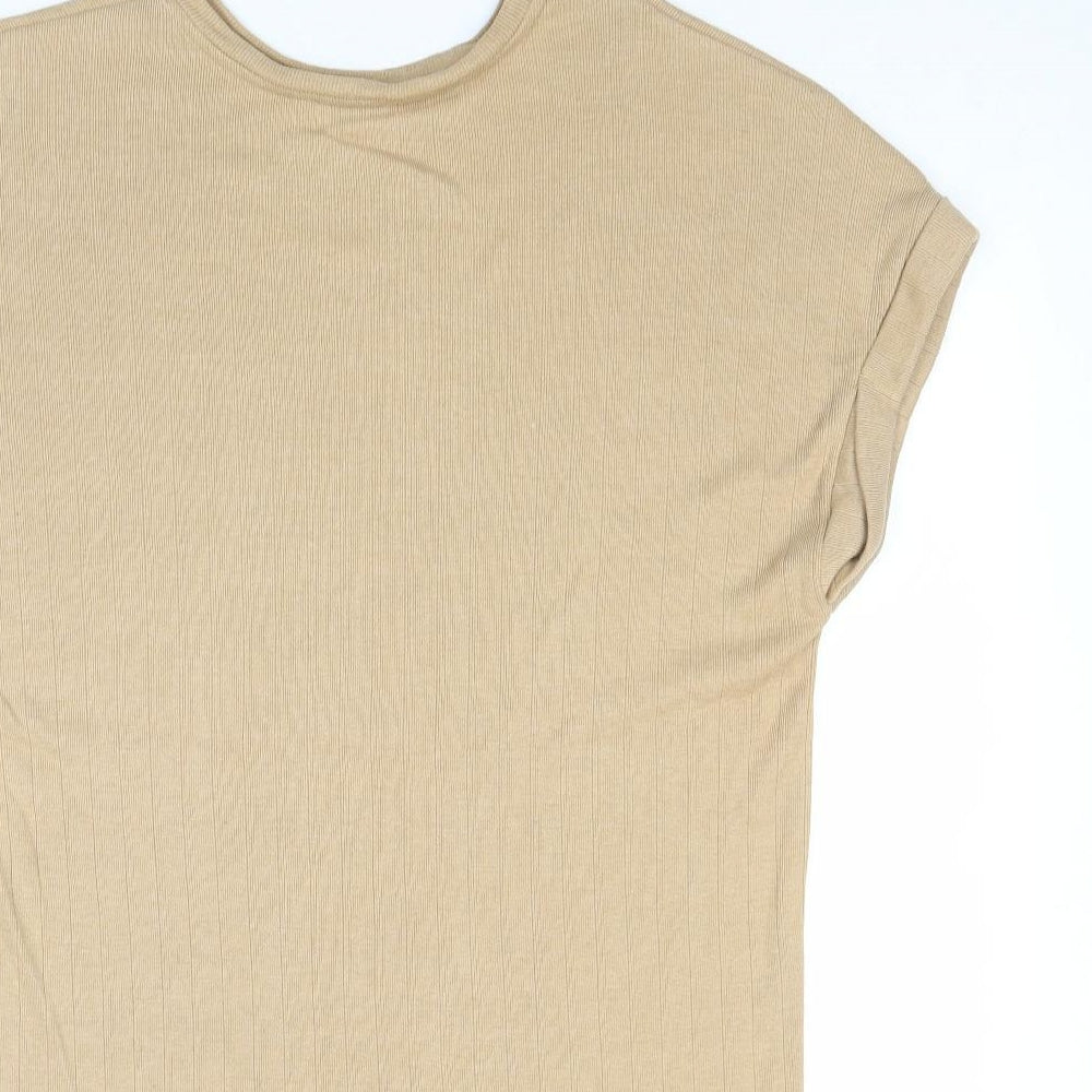Zara Womens Brown Cotton T-Shirt Dress Size S Round Neck Pullover