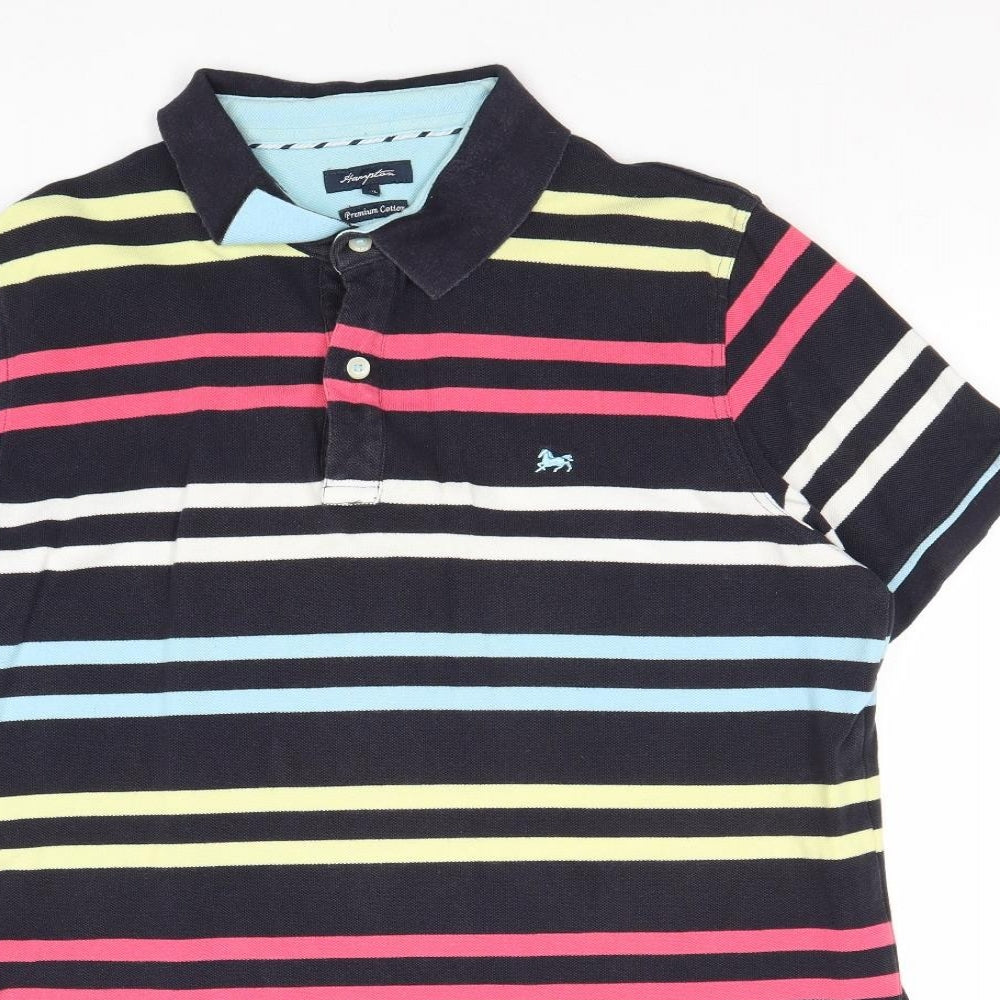 Matalan Mens Multicoloured Striped 100% Cotton Polo Size 2XL Collared Button