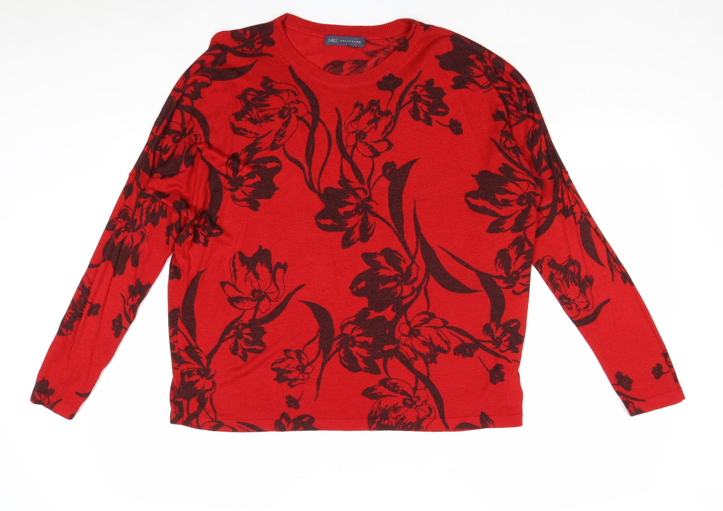 Marks and Spencer Womens Red Round Neck Floral Viscose Pullover Jumper Size M