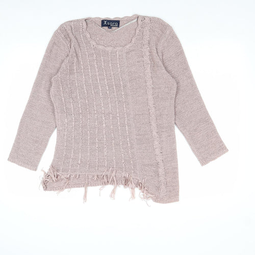 Sara Womens Pink Round Neck Nylon Pullover Jumper Size M
