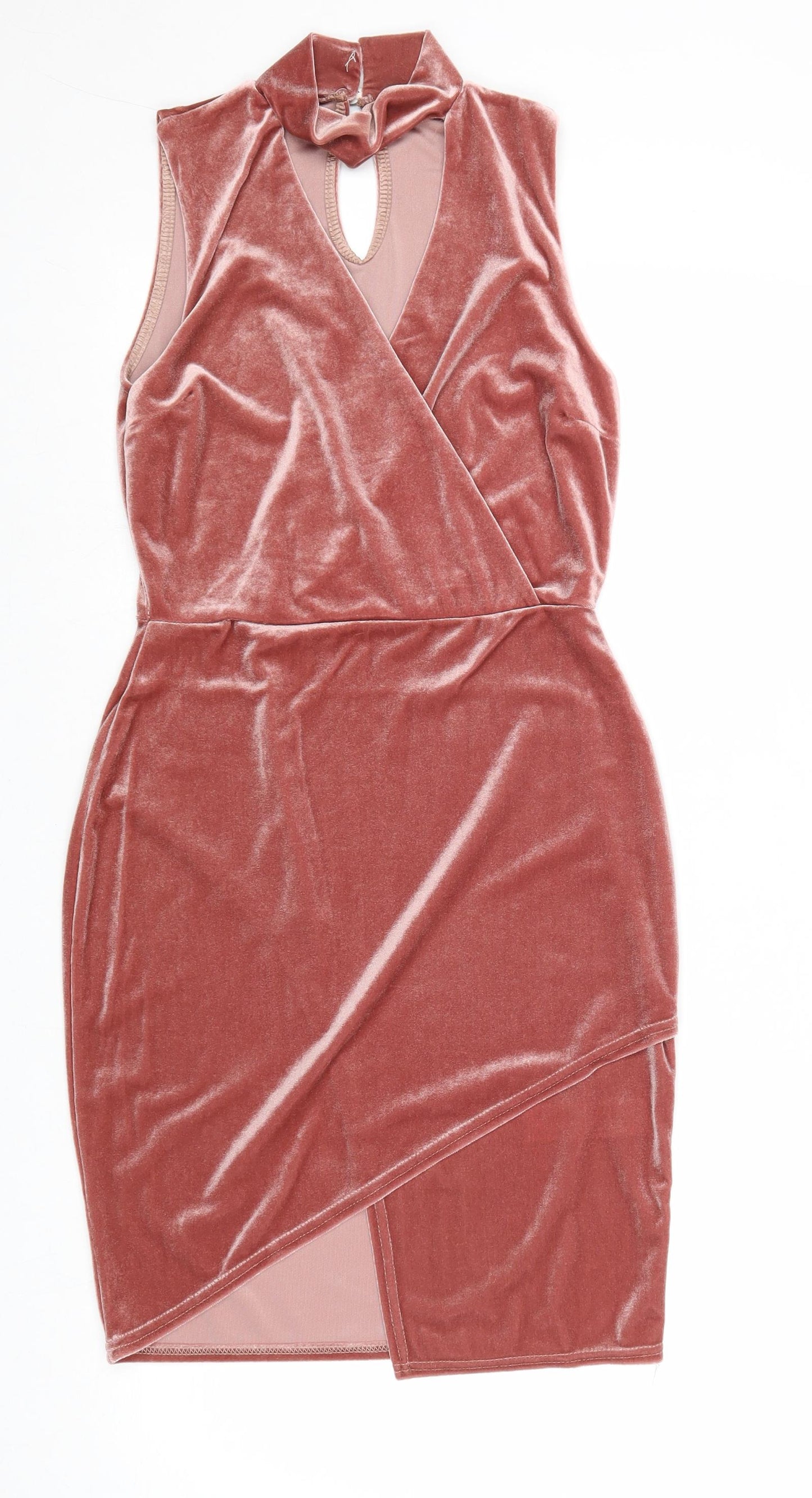 Boohoo Womens Pink Polyester Bodycon Size 12 Halter Button