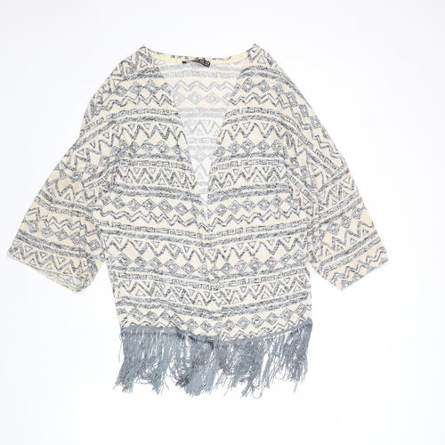 Atmosphere Womens Beige V-Neck Geometric Polyester Cardigan Jumper Size 10