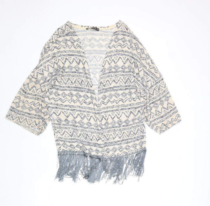 Atmosphere Womens Beige V-Neck Geometric Polyester Cardigan Jumper Size 10