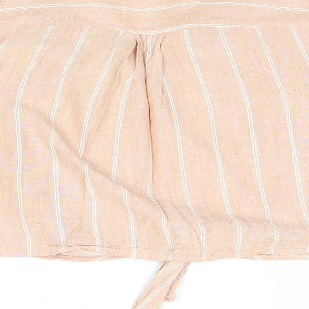 Primark Womens Pink Striped Viscose Basic Button-Up Size 12 Collared - Knot Front