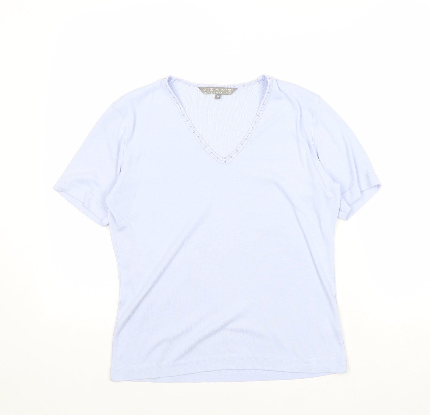 Viz-A-Viz Womens Blue Polyester Basic T-Shirt Size 10 V-Neck