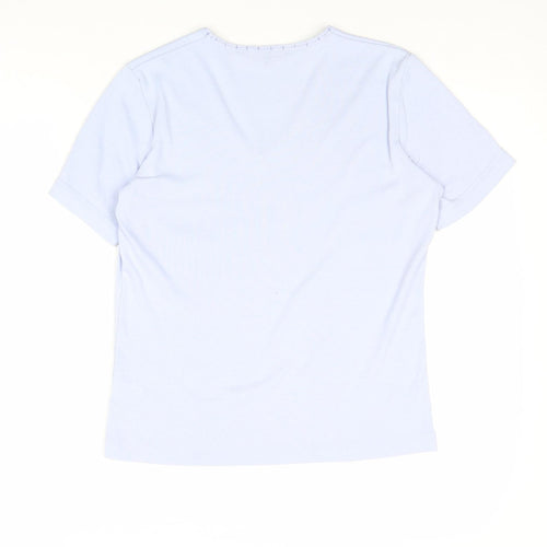 Viz-A-Viz Womens Blue Polyester Basic T-Shirt Size 10 V-Neck