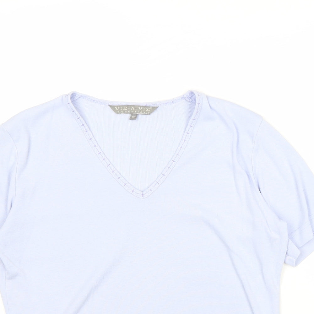 Viz-A-Viz Womens Blue Polyester Basic T-Shirt Size 10 V-Neck