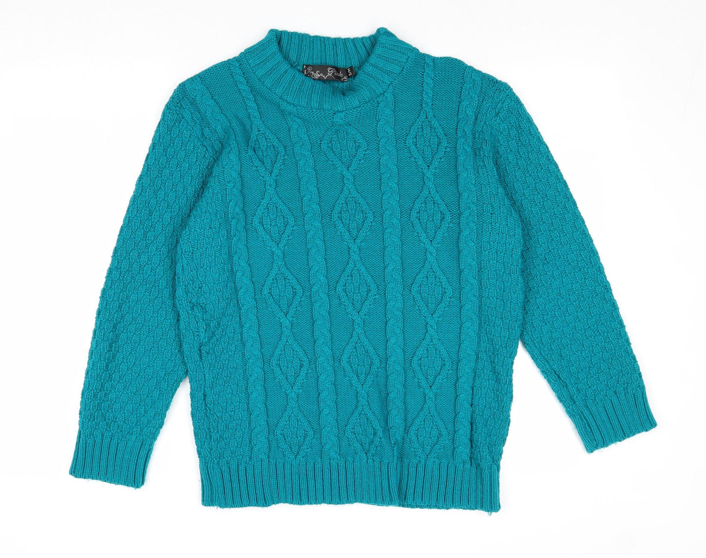 PINK Womens Green Round Neck Acrylic Pullover Jumper Size S - Size S-M