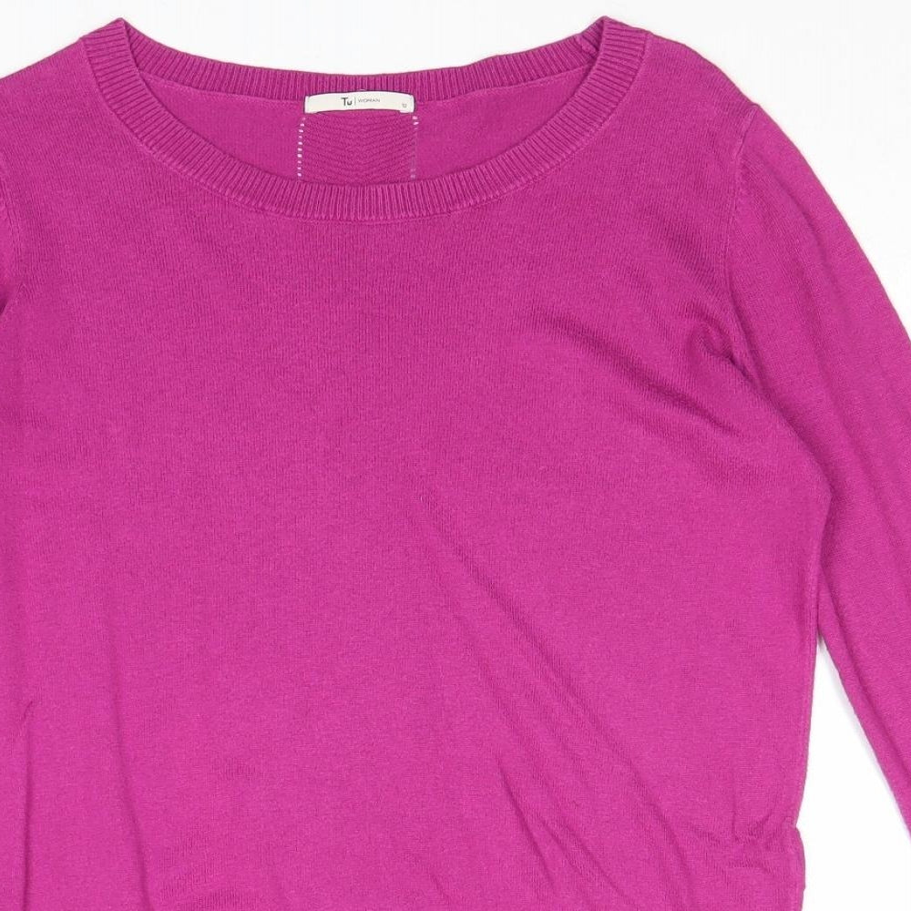 TU Womens Pink Boat Neck Cotton Pullover Jumper Size 12