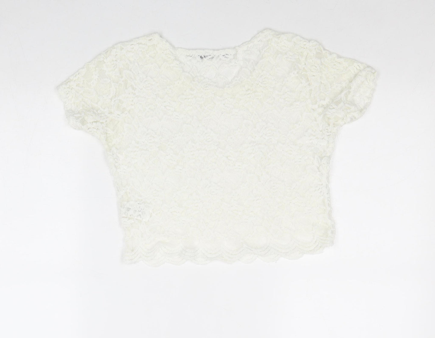 Boohoo Womens Ivory Polyester Basic T-Shirt Size 12 Round Neck