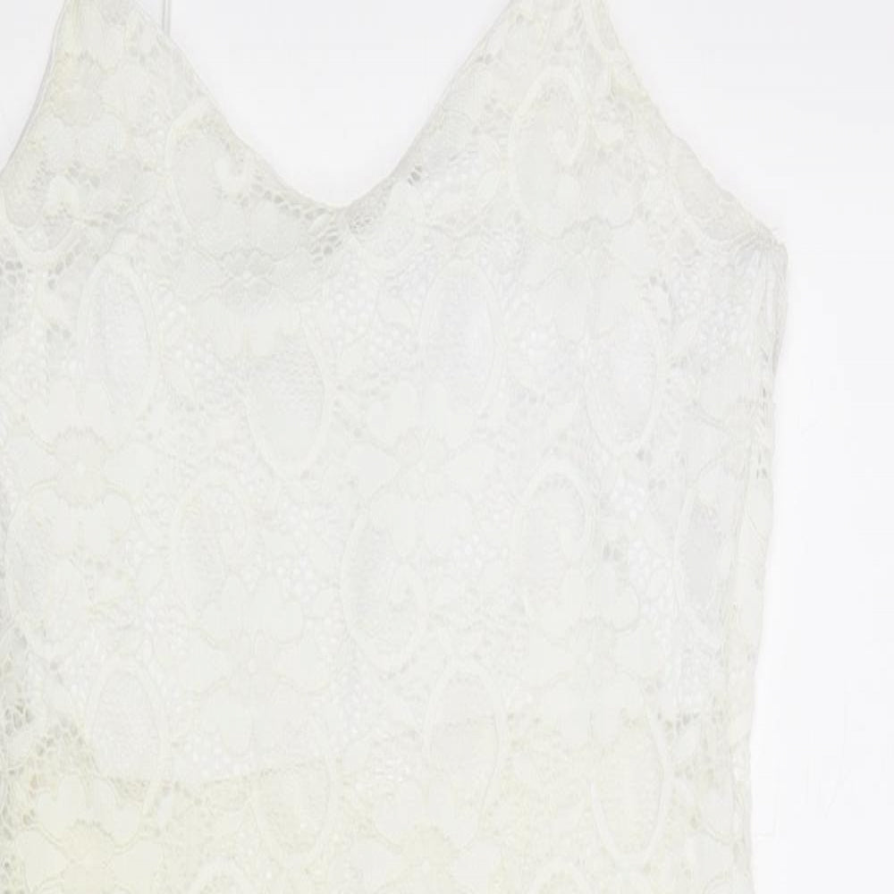 Boohoo Womens Ivory Nylon Bodycon Size 12 V-Neck Pullover