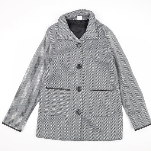 Anne De Lancay Womens Black Geometric Overcoat Coat Size 10 Button - Size 10-12