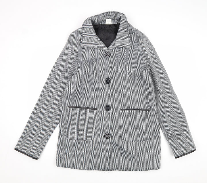 Anne De Lancay Womens Black Geometric Overcoat Coat Size 10 Button - Size 10-12