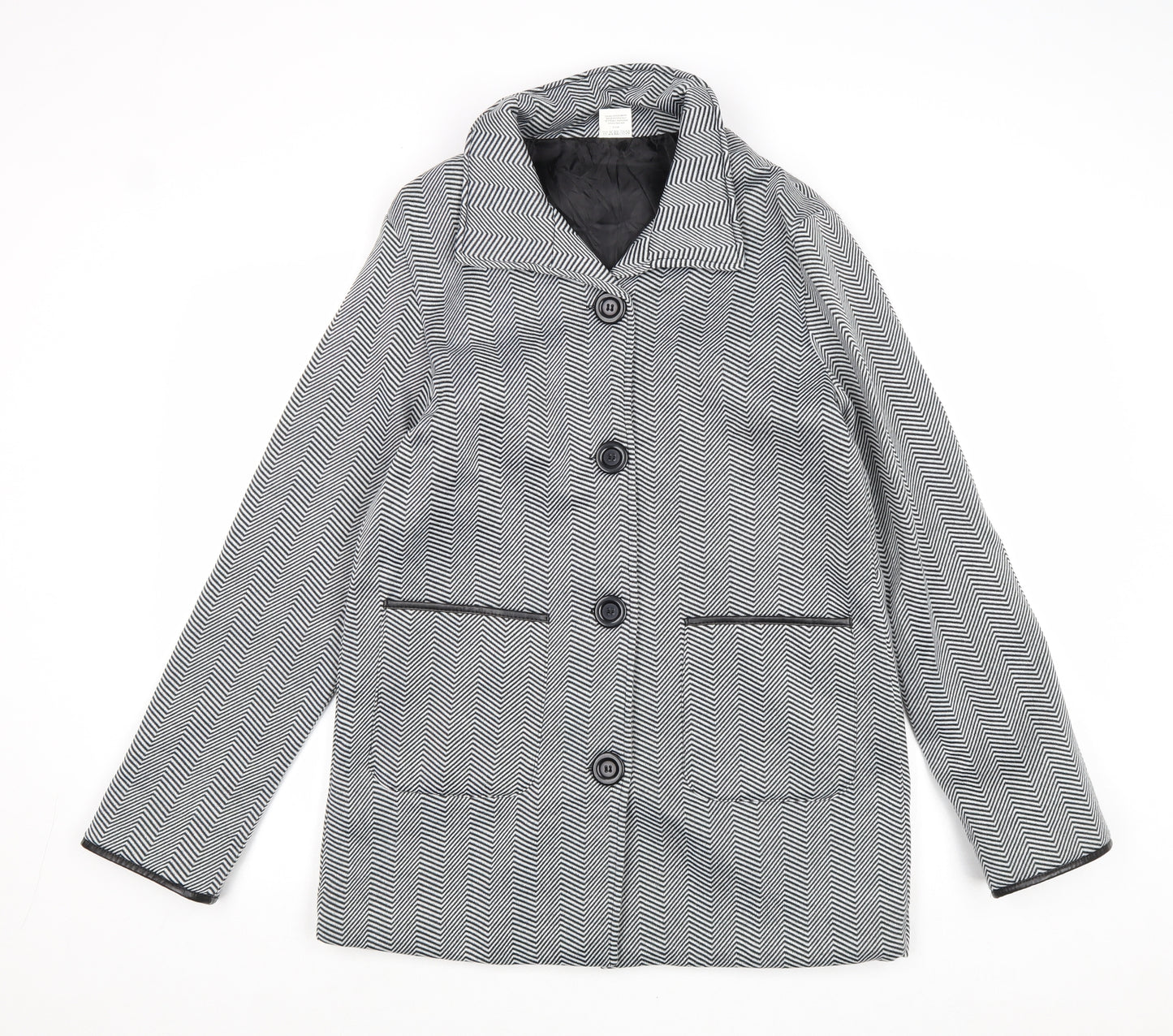 Anne De Lancay Womens Black Geometric Overcoat Coat Size 10 Button - Size 10-12