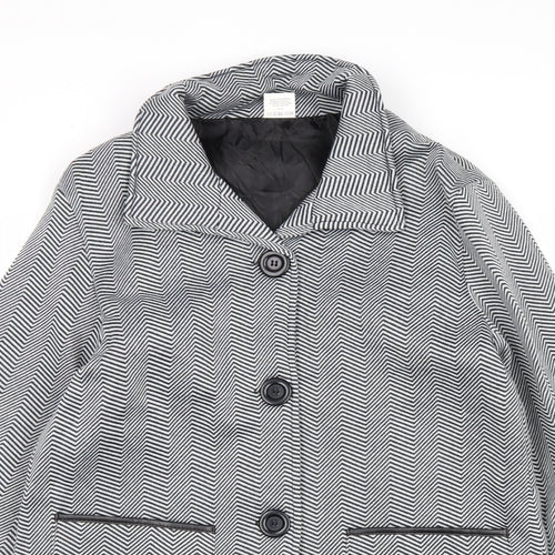 Anne De Lancay Womens Black Geometric Overcoat Coat Size 10 Button - Size 10-12
