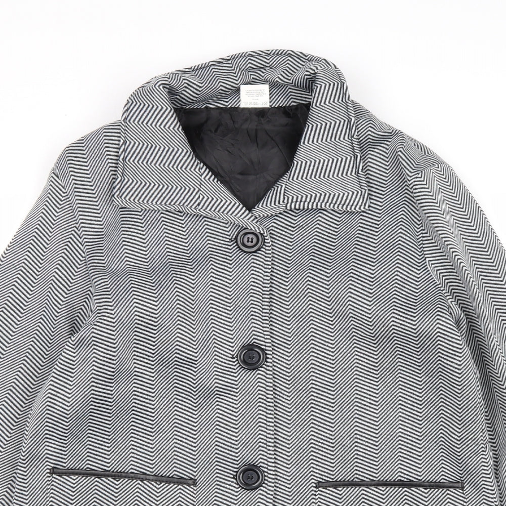 Anne De Lancay Womens Black Geometric Overcoat Coat Size 10 Button - Size 10-12