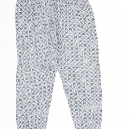 Original Womens Blue Geometric Cotton Trousers Size 14 Regular Drawstring
