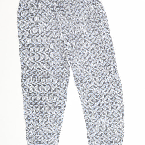 Original Womens Blue Geometric Cotton Trousers Size 14 Regular Drawstring