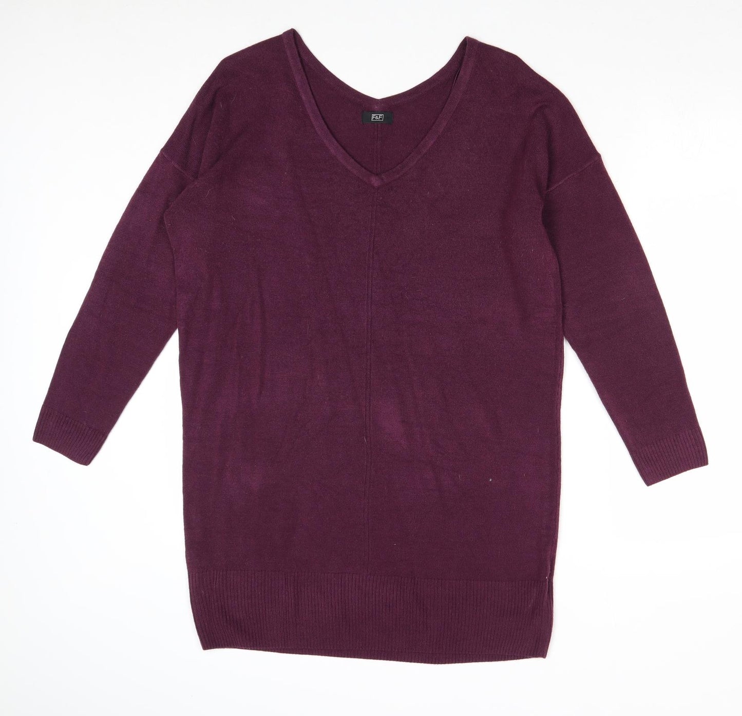 F&F Womens Purple V-Neck Acrylic Pullover Jumper Size 14