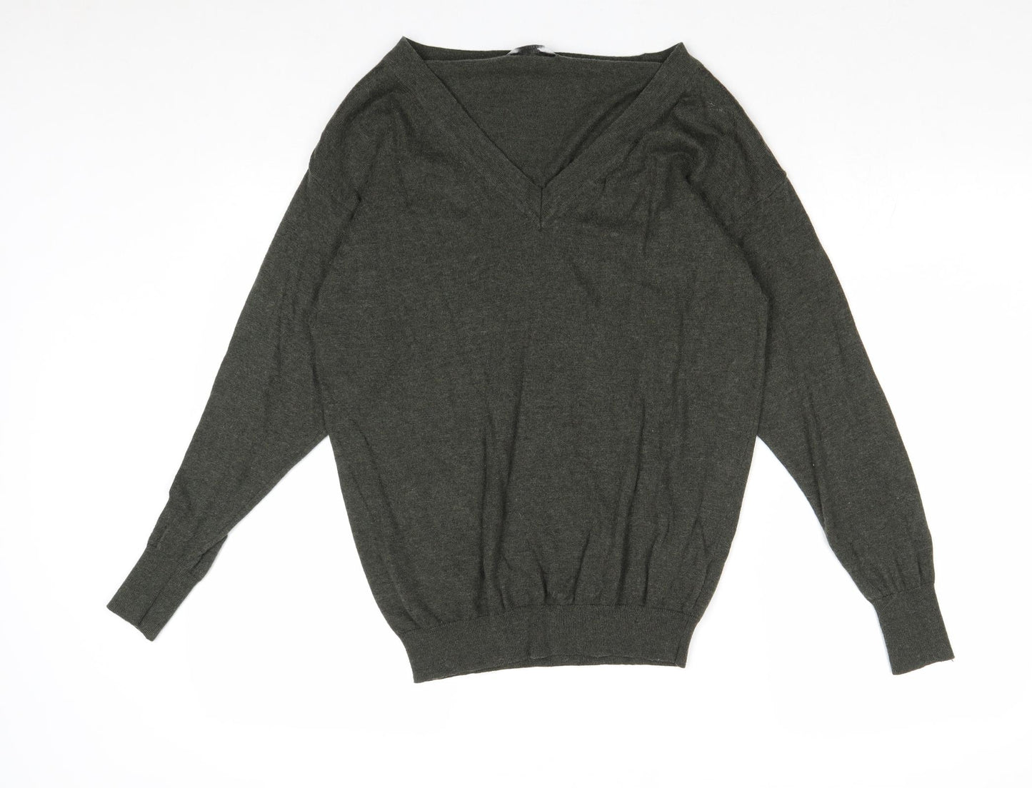 Marks and Spencer Womens Green V-Neck Cotton Pullover Jumper Size 10