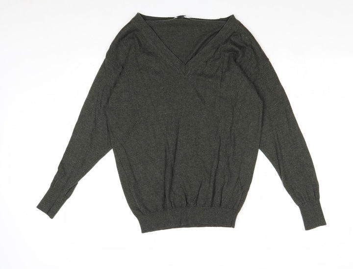 Marks and Spencer Womens Green V-Neck Cotton Pullover Jumper Size 10