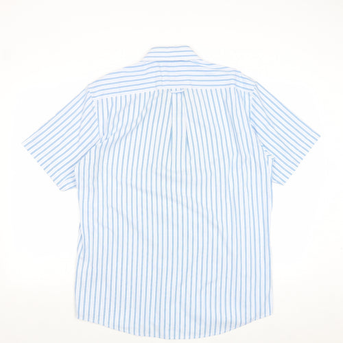 Kingston Mens Blue Striped Cotton Dress Shirt Size L Collared Button
