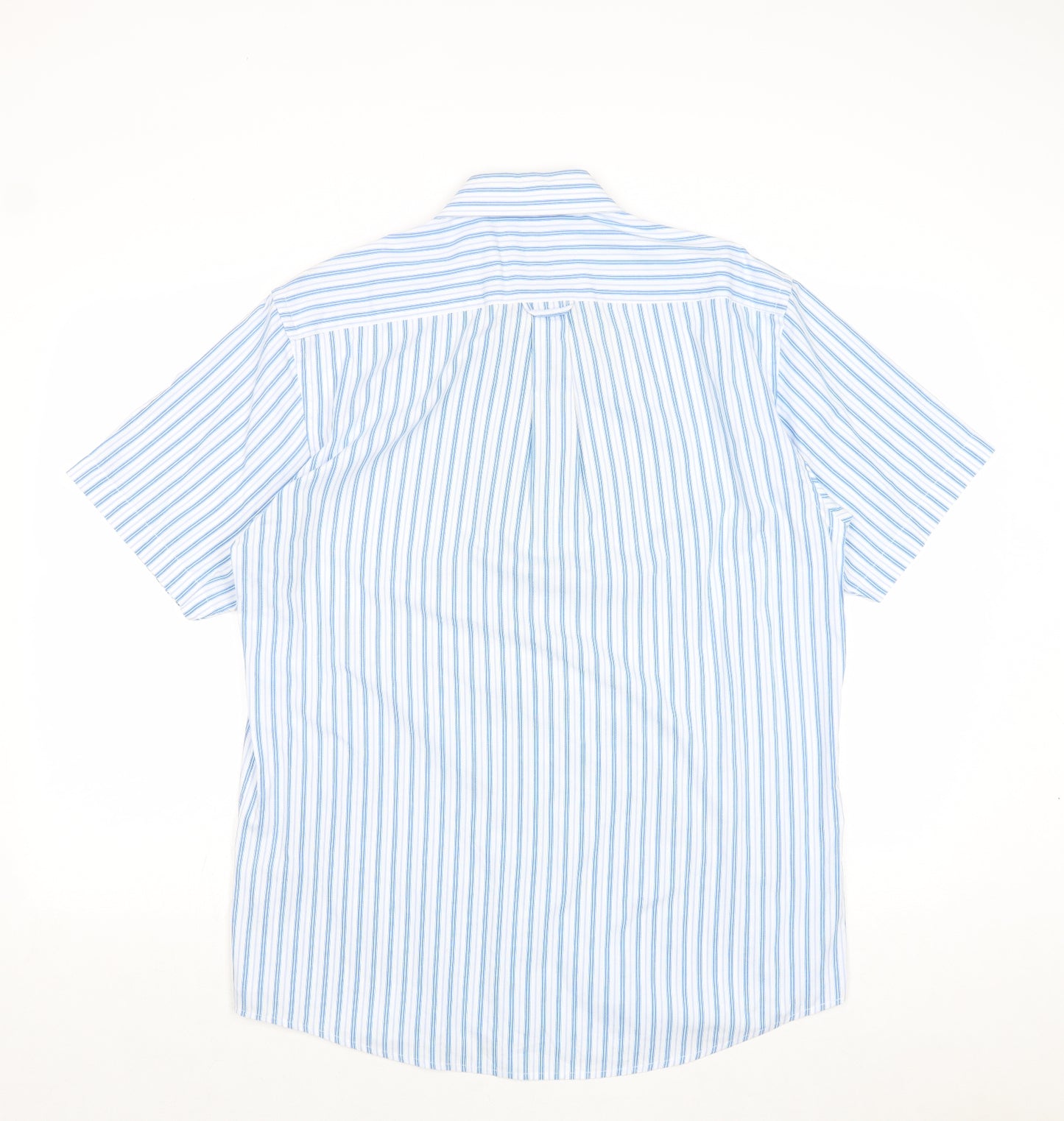 Kingston Mens Blue Striped Cotton Dress Shirt Size L Collared Button