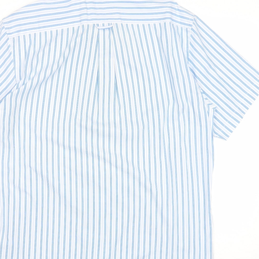 Kingston Mens Blue Striped Cotton Dress Shirt Size L Collared Button