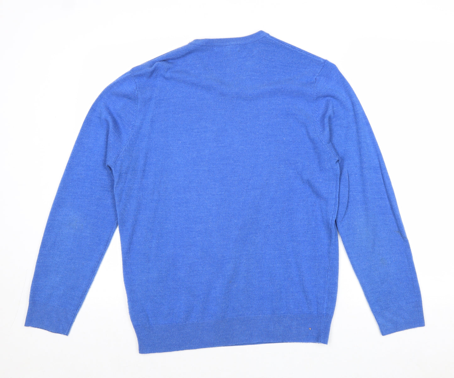 Thomas Nash Mens Blue V-Neck Acrylic Pullover Jumper Size S Long Sleeve