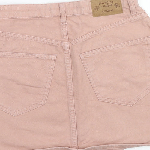 Pull&Bear Womens Pink Cotton A-Line Skirt Size S Button