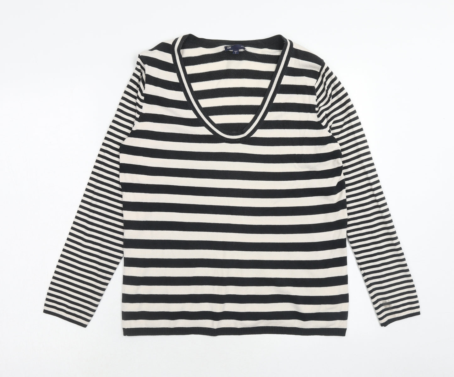 Gap Womens Ivory Striped Cotton Basic T-Shirt Size L V-Neck