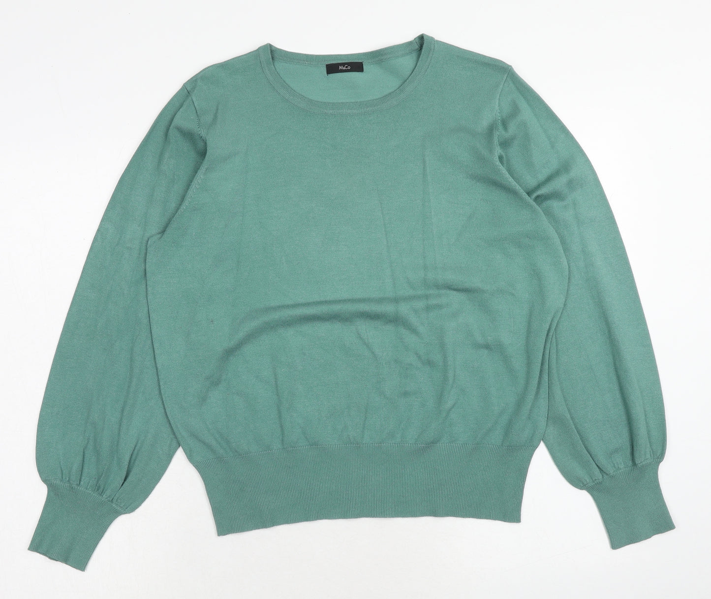 M&Co Womens Green Round Neck Viscose Pullover Jumper Size 14