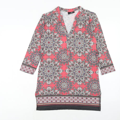 Wallis Womens Pink Geometric Viscose Basic Blouse Size S V-Neck