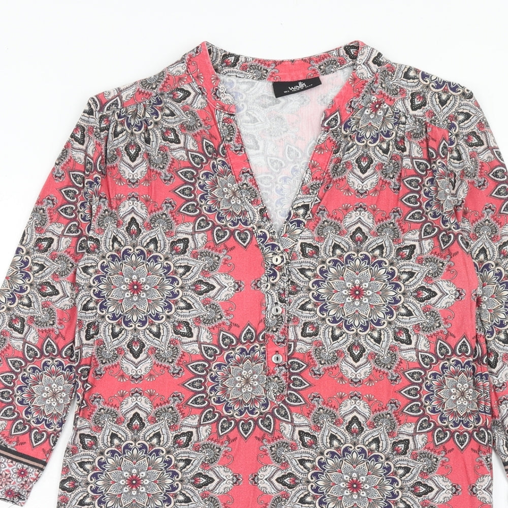 Wallis Womens Pink Geometric Viscose Basic Blouse Size S V-Neck