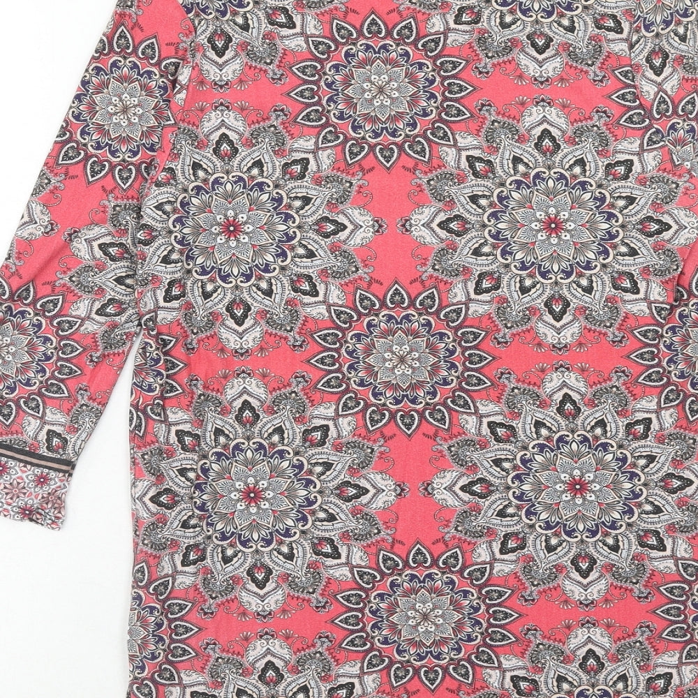 Wallis Womens Pink Geometric Viscose Basic Blouse Size S V-Neck